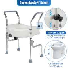 Adjustable 4.5" Raised Toilet Seat with Arms and Legs